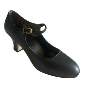 Capezio Womens 8W Mary Jane Black Leather Block Heels Dance Casual Shoes